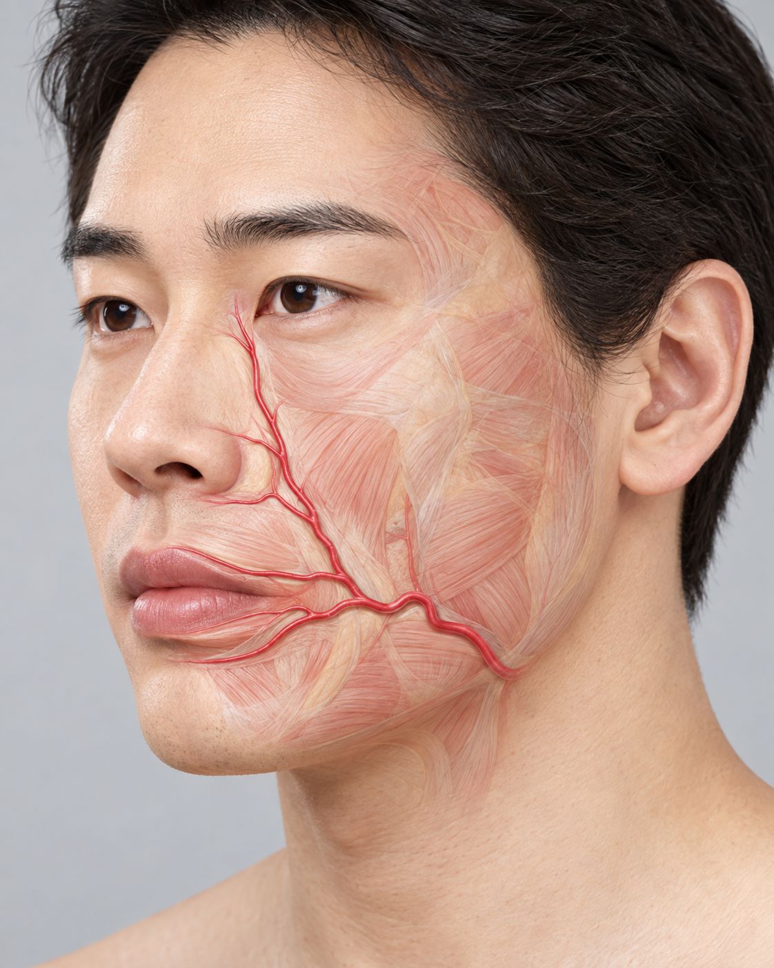 臉部血管與肌肉示意圖 A